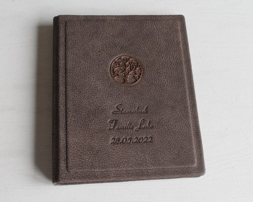 Stammbuch "ROSEGOLDENE LEBENSBAUM" aus braunem Büffelleder DIN A5